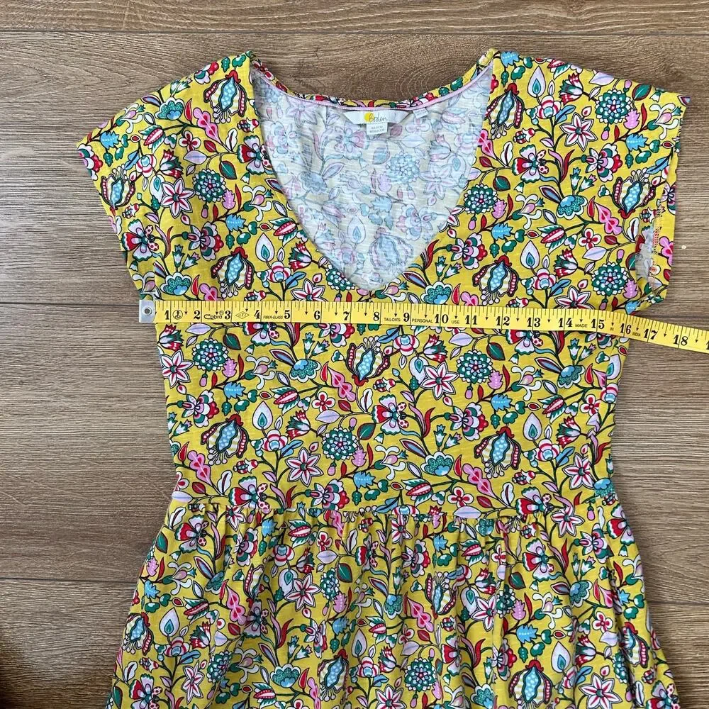 Boden Voop Cotton Tiered Dress Floral Yellow Women's Size UK 8R US 4R - Picture 6 of 12